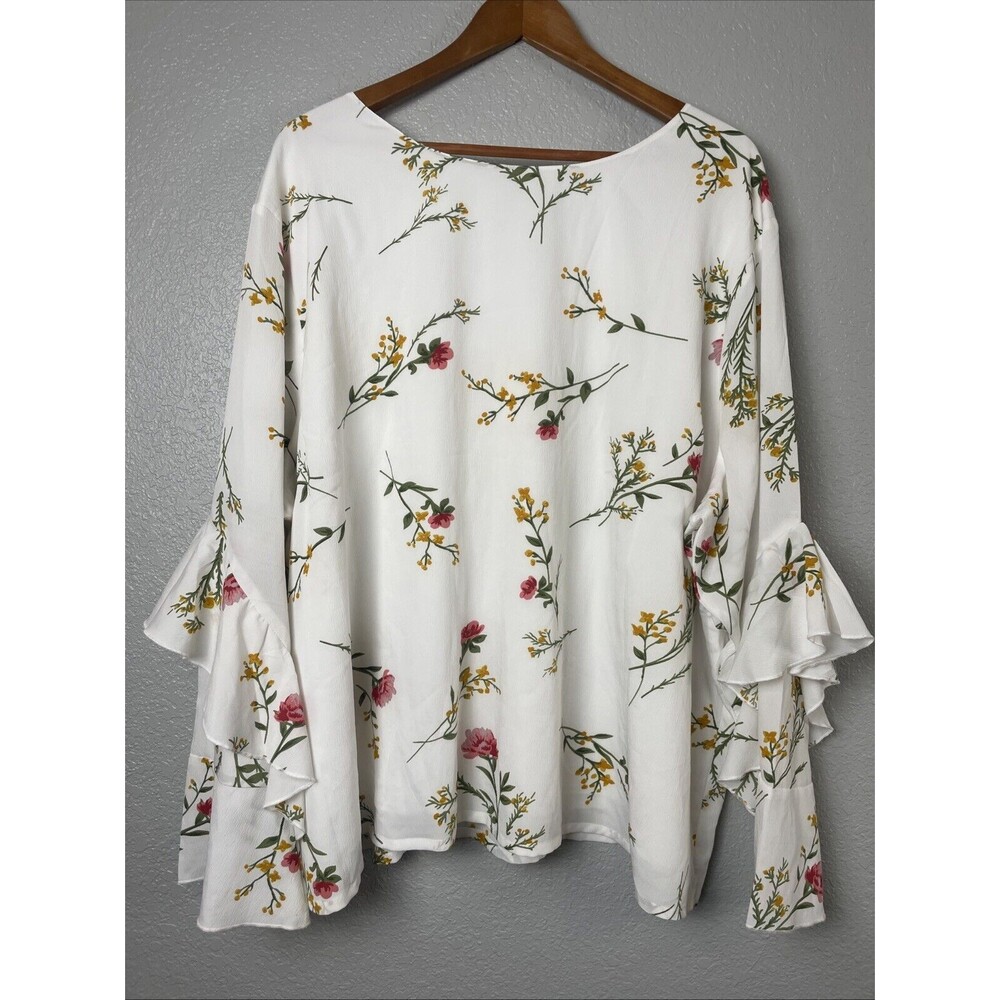 Potpourri 3X 24 26 Floral White Ruffle Sleeve Popover Boho Cottage Blouse Top